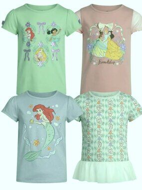 Disney Princess Girls Shirt Bundle Size 5 Ariel Rapunzel Jasmine Tiana Belle 4pc